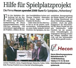 Presse Hilfe für Spielplatzprojekt